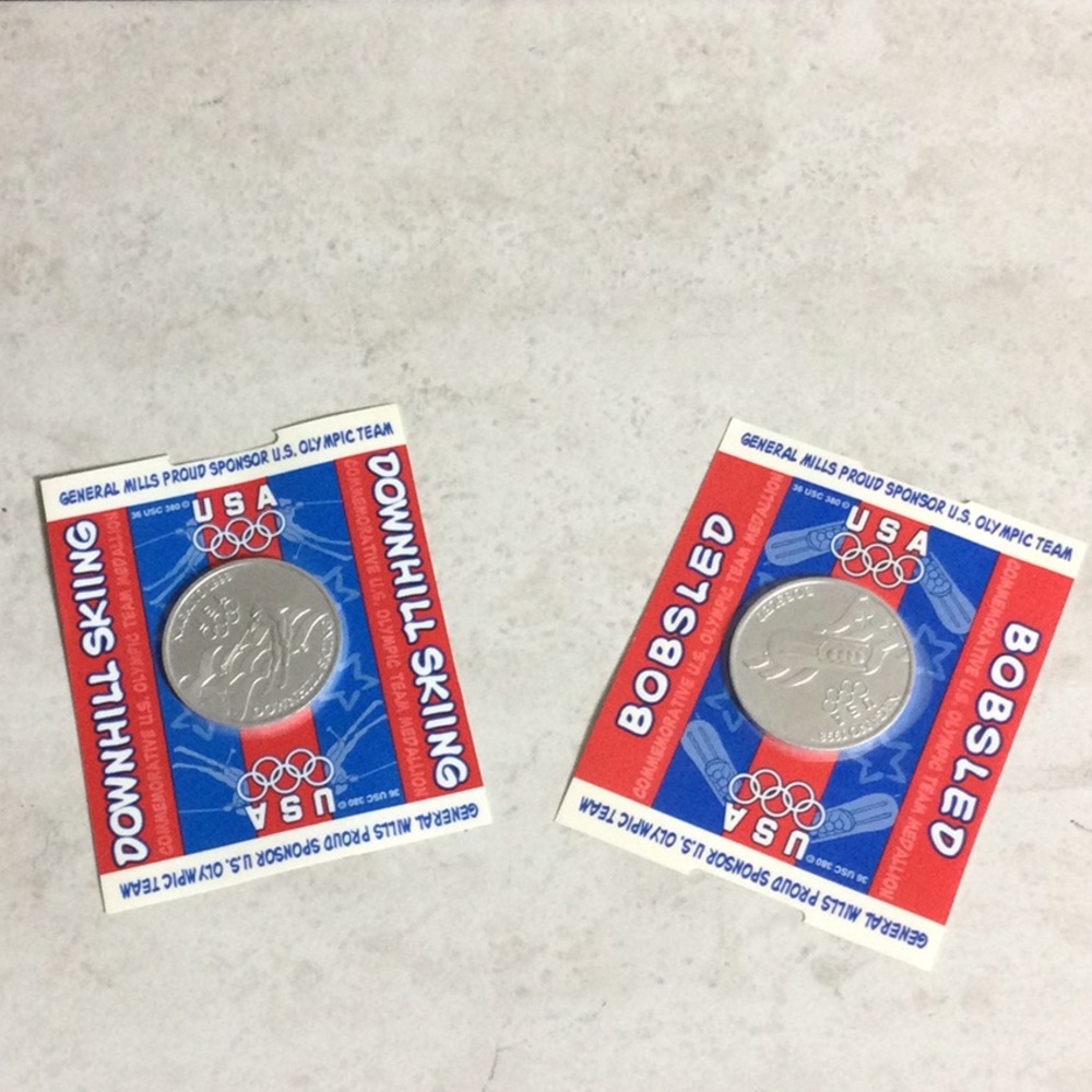 NWOT Souvenir 1998 Olympics Downhill Skiing and Bobsled coins